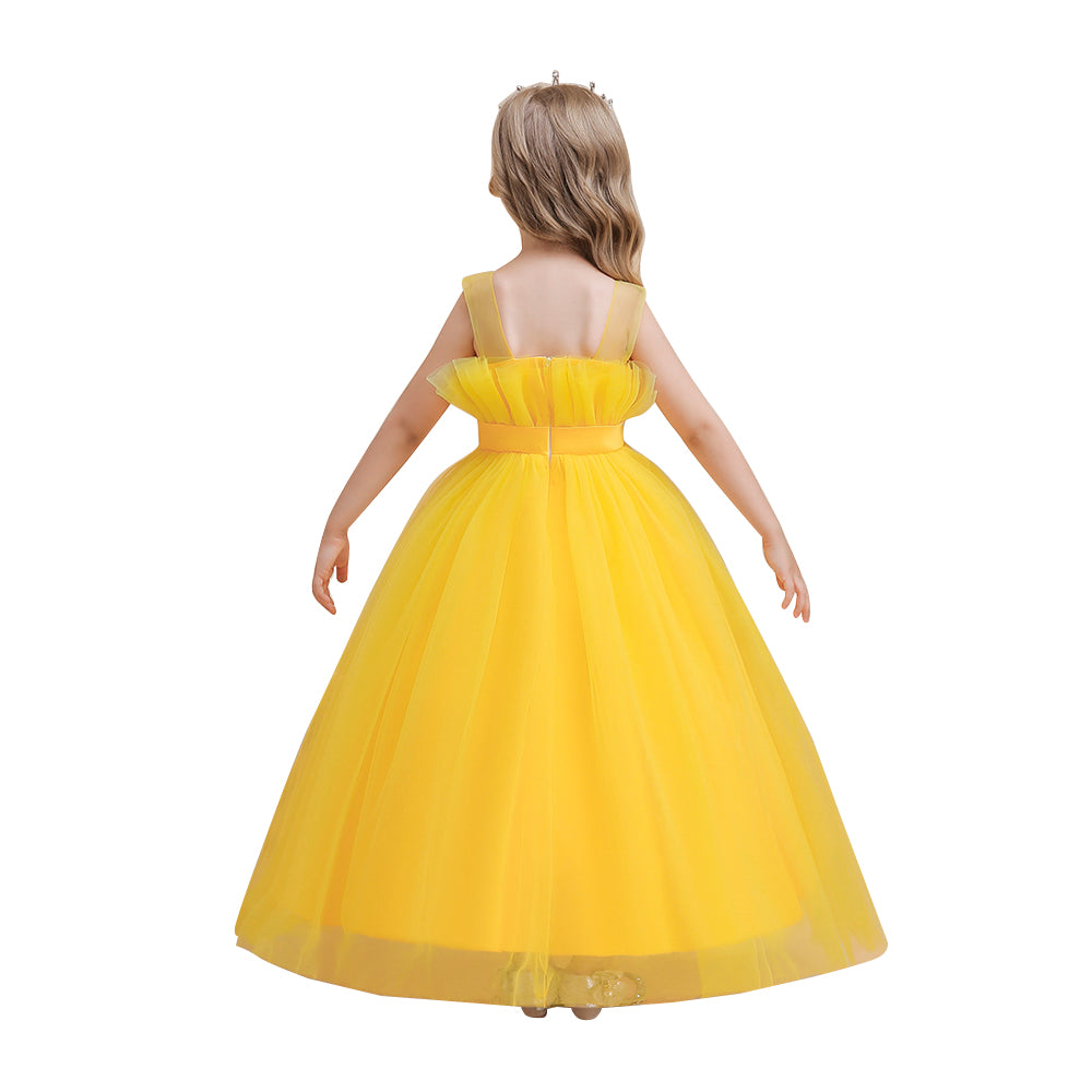 Girls Round Neck Sleeveless Semi Sheer Flared Maxi Dress