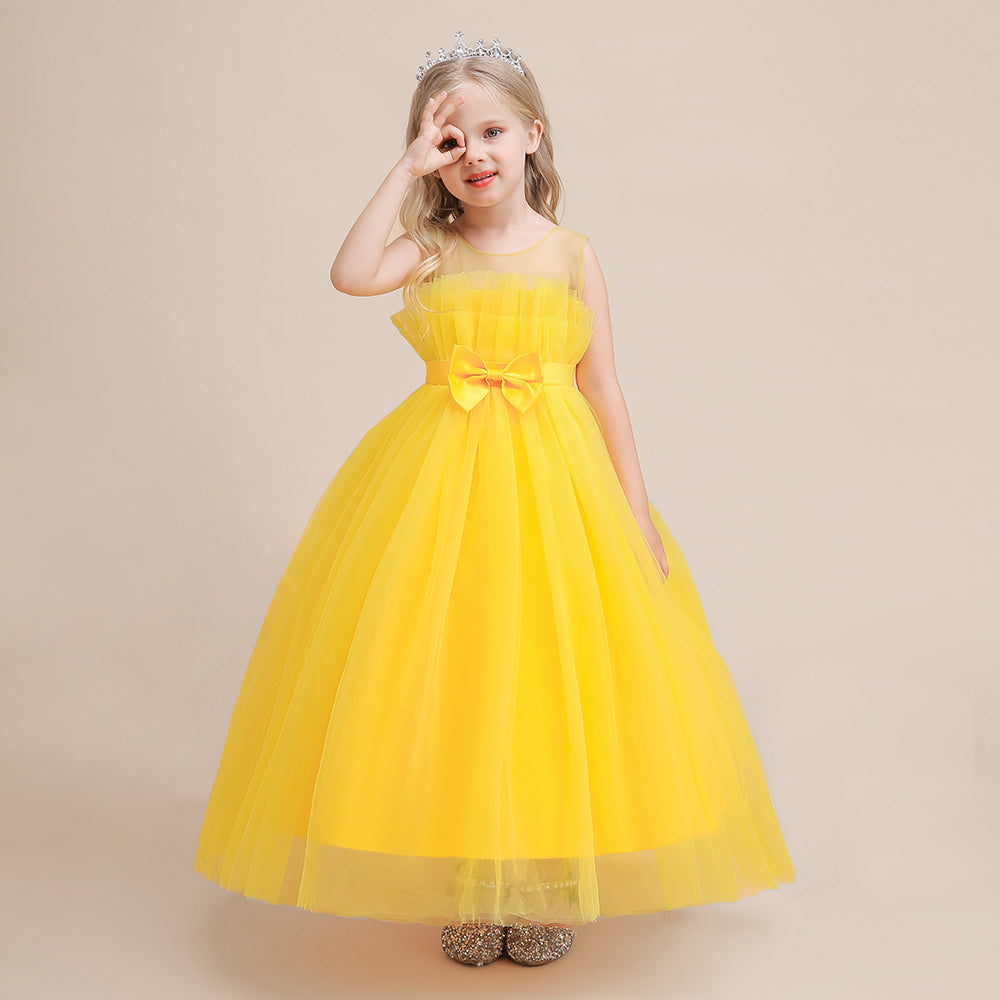 Girls Round Neck Sleeveless Semi Sheer Flared Maxi Dress
