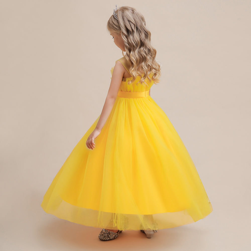 Girls Round Neck Sleeveless Semi Sheer Flared Maxi Dress