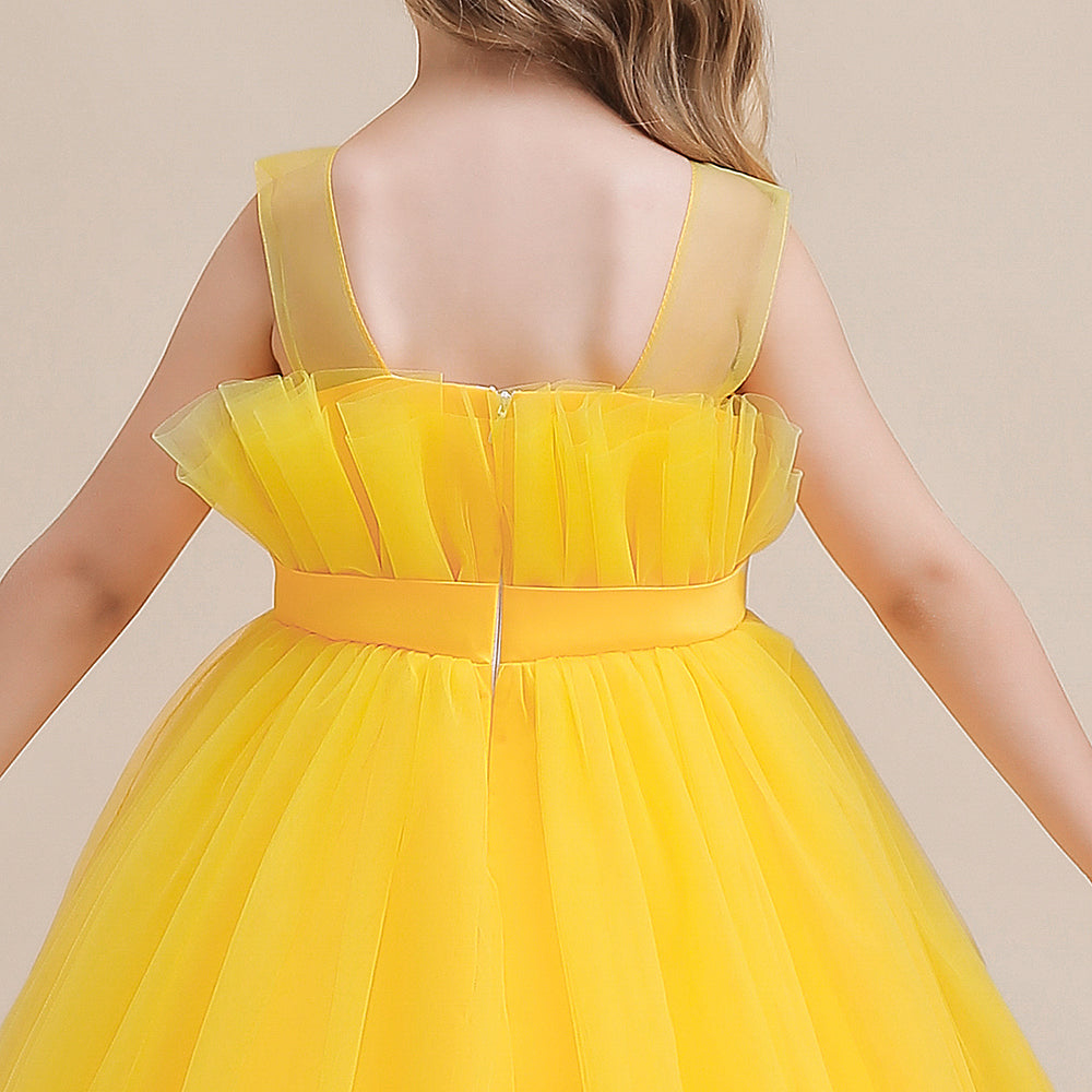 Girls Round Neck Sleeveless Semi Sheer Flared Maxi Dress
