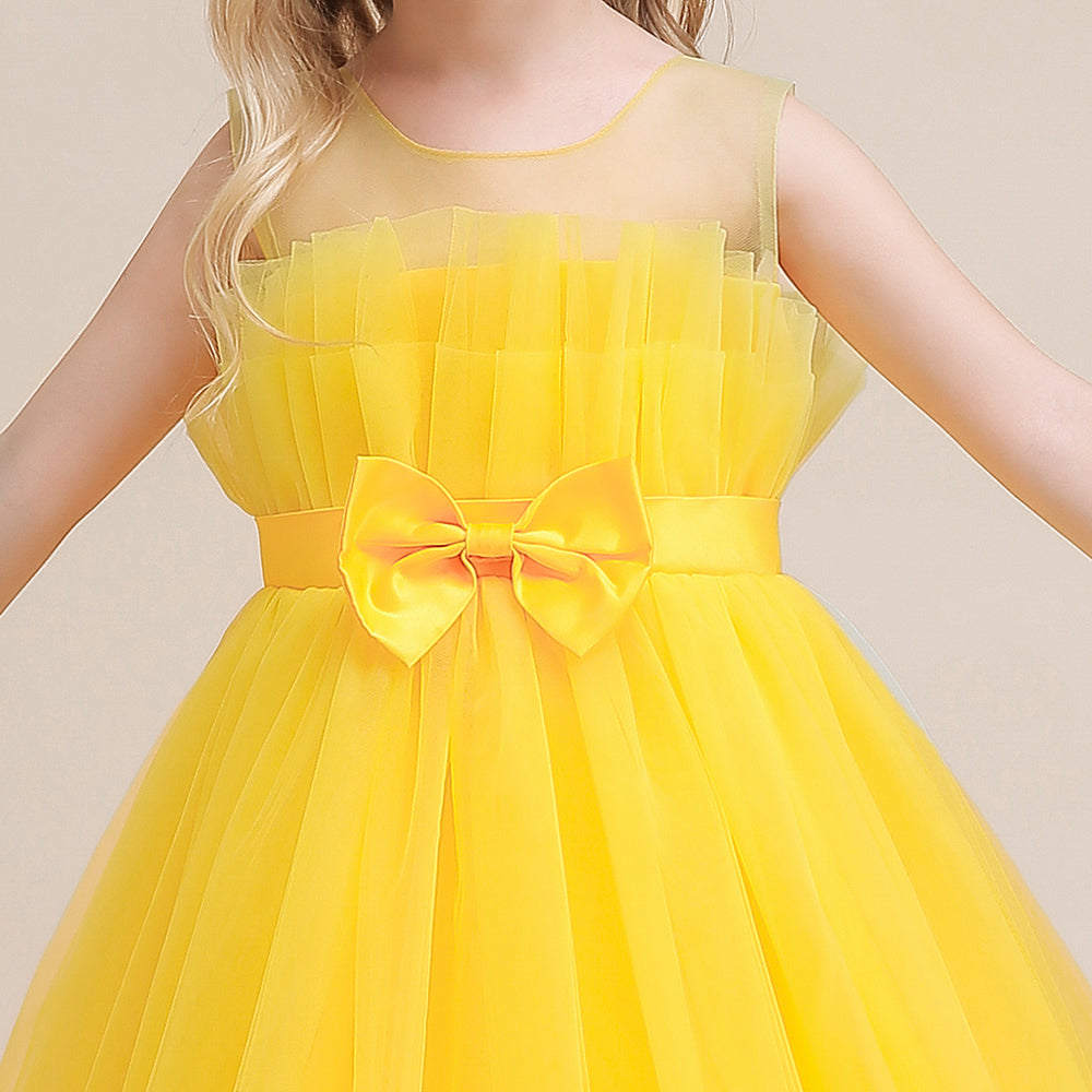 Girls Round Neck Sleeveless Semi Sheer Flared Maxi Dress