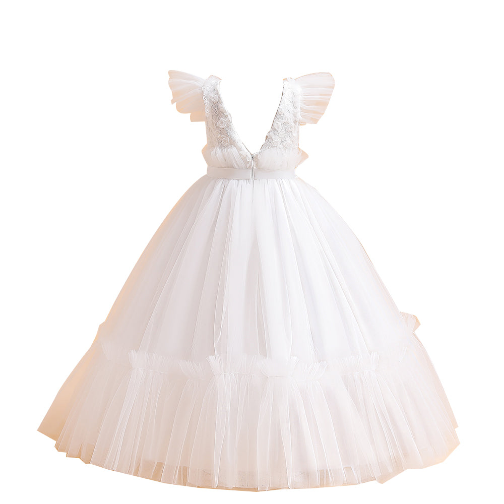 Girls White Self Design Maxi Dress