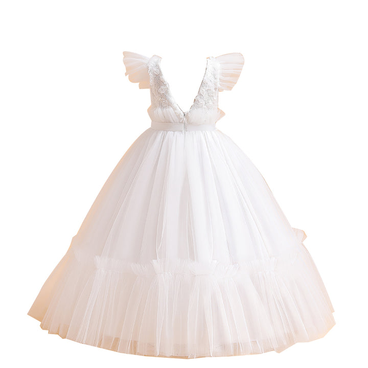 Girls White Self Design Maxi Dress