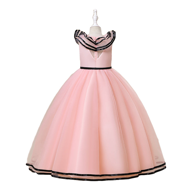 Girls Pink & Black Ruffled Maxi Fit & Flare Dress