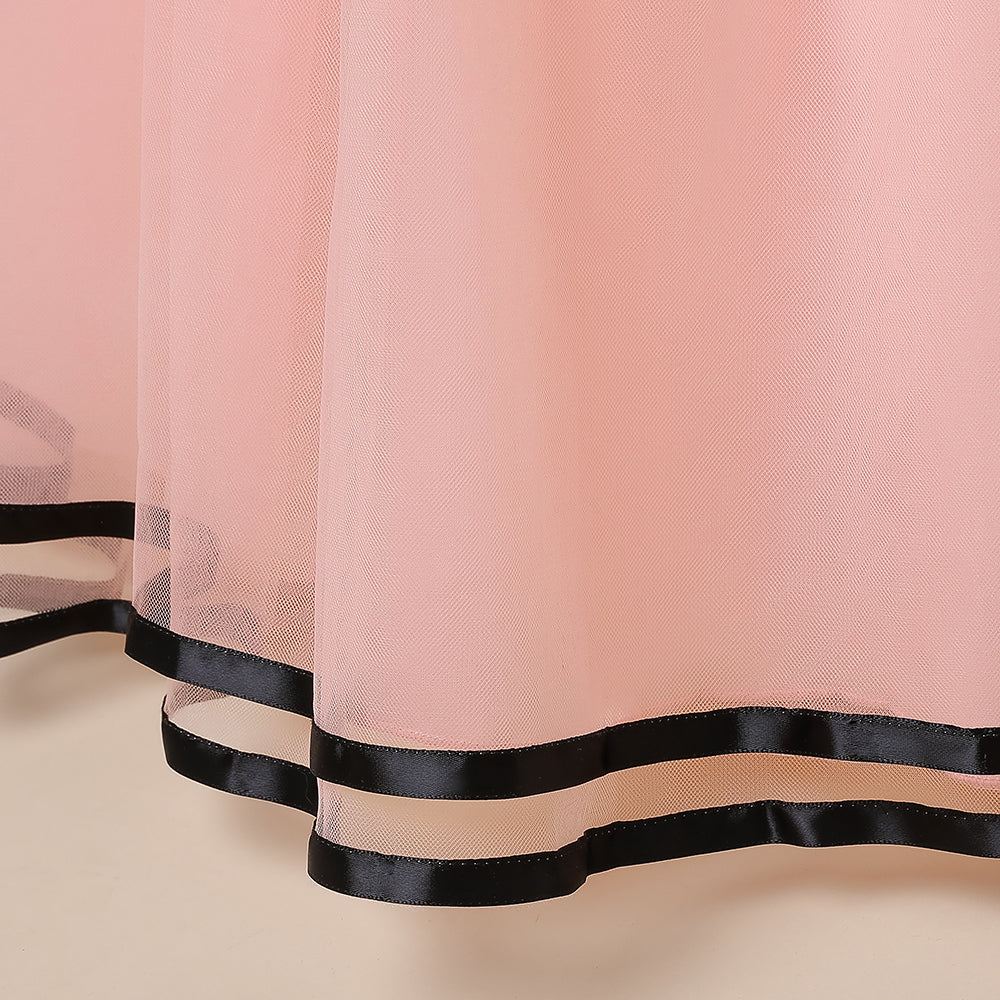 Girls Pink & Black Ruffled Maxi Fit & Flare Dress