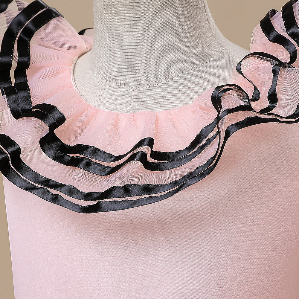 Girls Pink & Black Ruffled Maxi Fit & Flare Dress