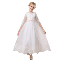 Girls White Floral Self Design Maxi Dress