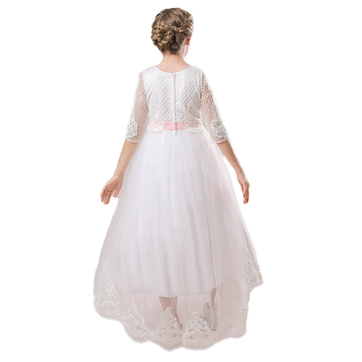 Girls White Floral Self Design Maxi Dress