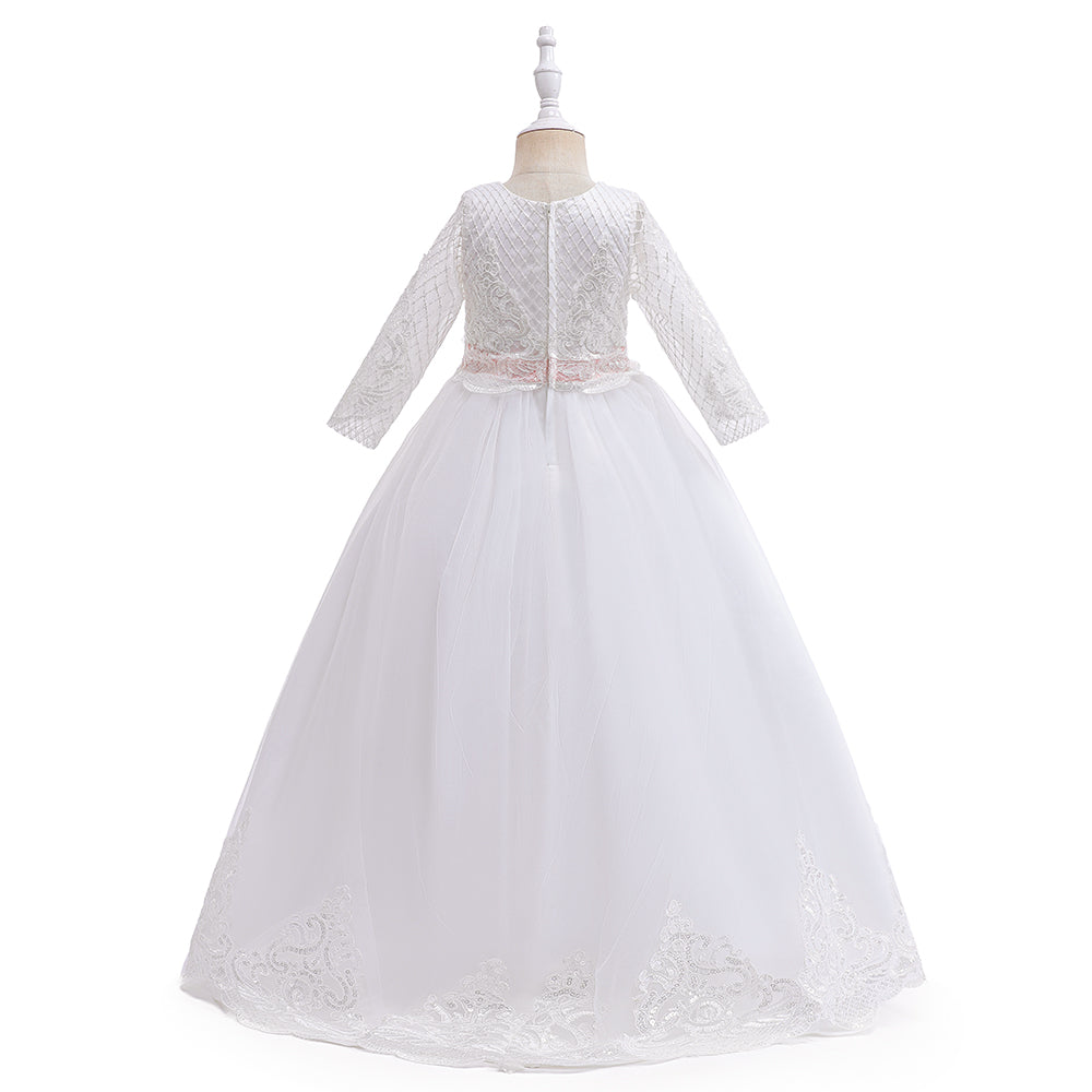 Girls White Floral Self Design Maxi Dress