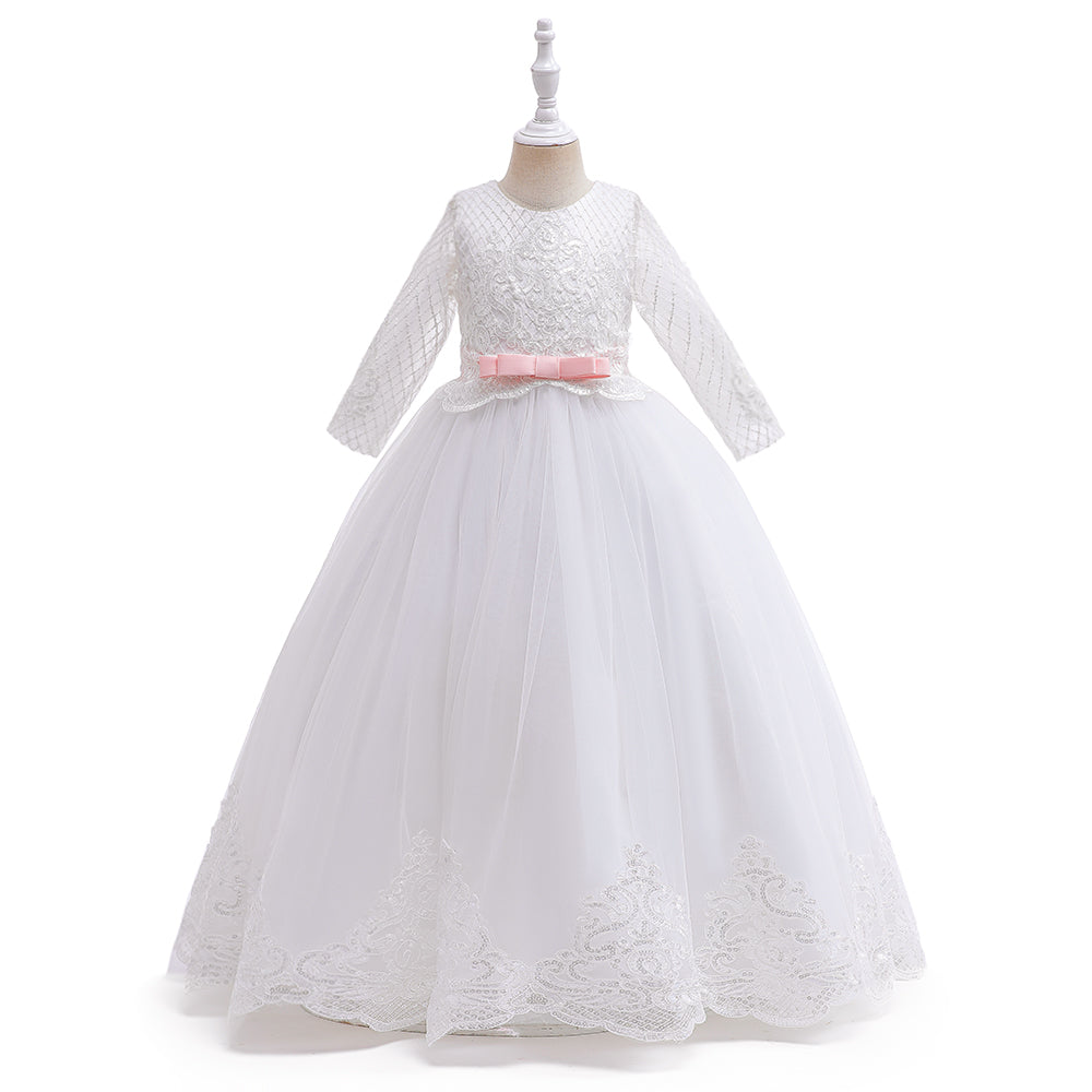 Girls White Floral Self Design Maxi Dress