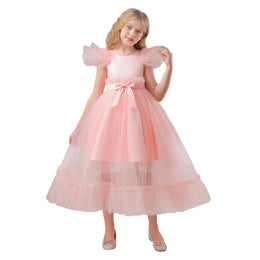 Pink & silver pink Puff Sleeve Fit & Flare Maxi Dress