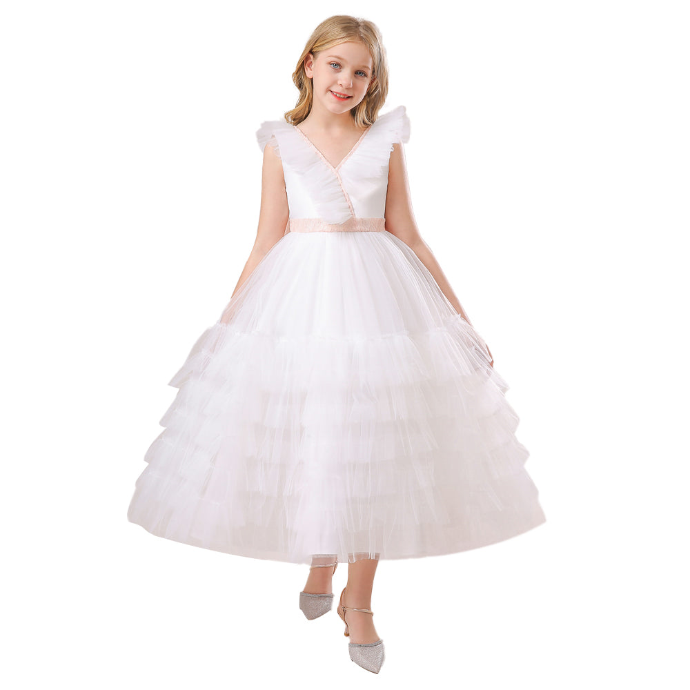 White & magnolia Ruffled Midi Dress