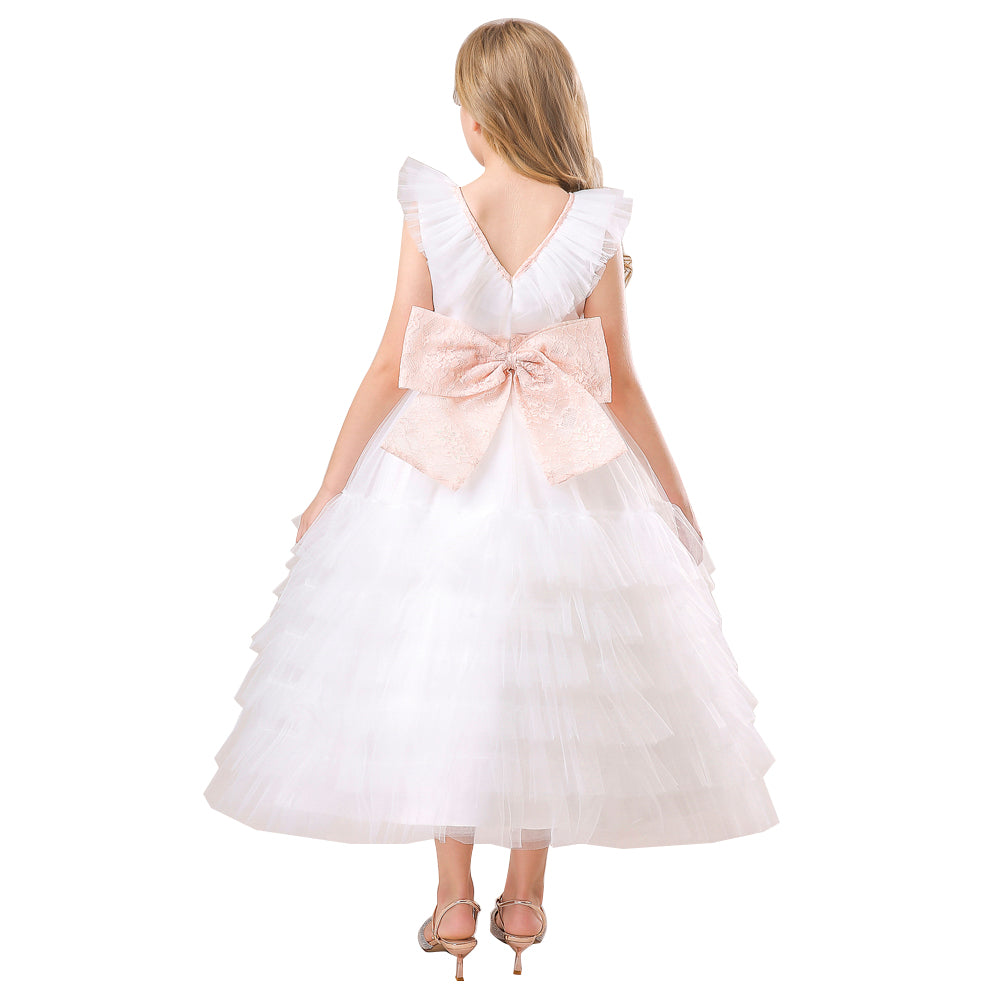 White & magnolia Ruffled Midi Dress