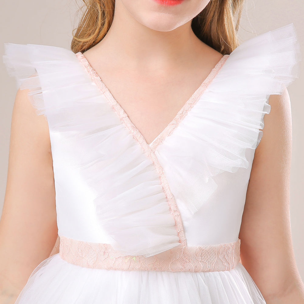 White & magnolia Ruffled Midi Dress