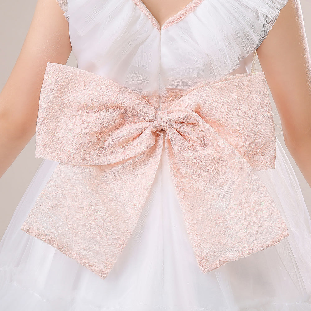 White & magnolia Ruffled Midi Dress