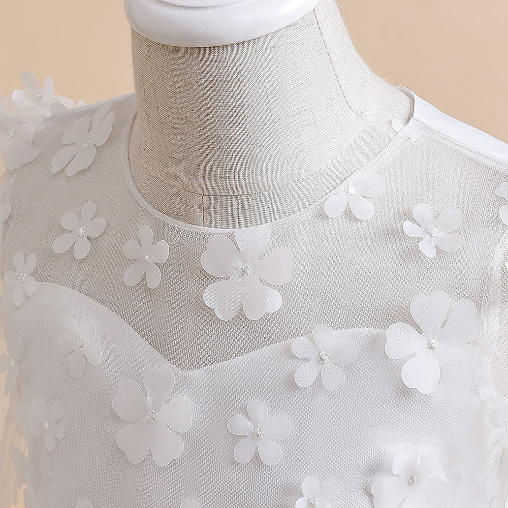 White Self Design Bell Sleeve Gown Dress