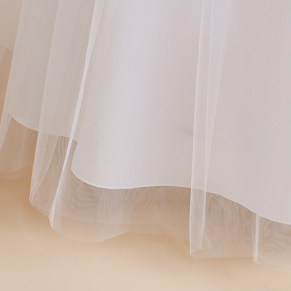 White Self Design Bell Sleeve Gown Dress