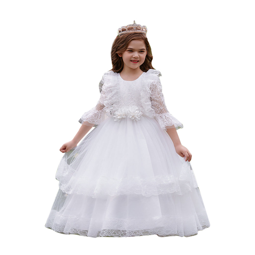 Girls White Self Design Maxi Dress