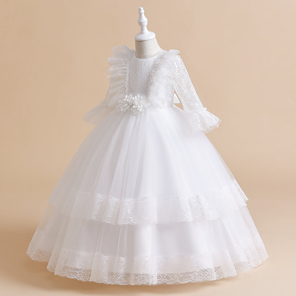 Girls White Self Design Maxi Dress