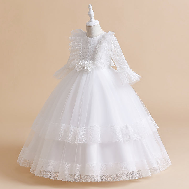 Girls White Self Design Maxi Dress