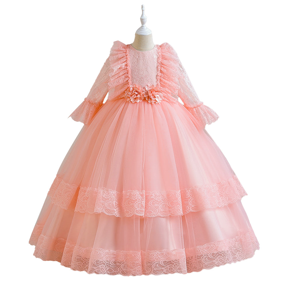 Girls Pink Self Design Maxi Dress