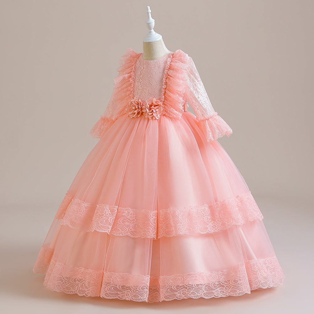 Girls Pink Self Design Maxi Dress