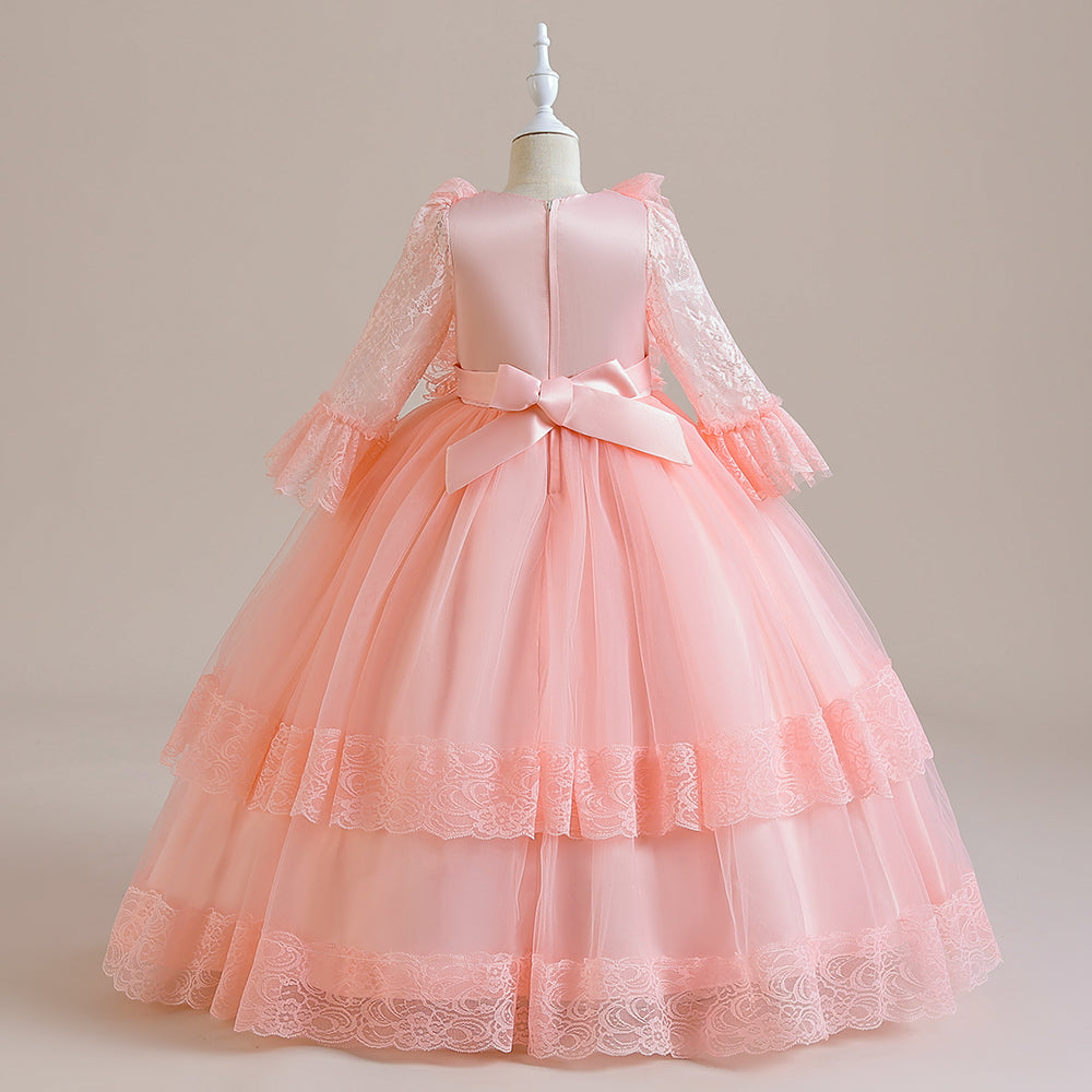 Girls Pink Self Design Maxi Dress