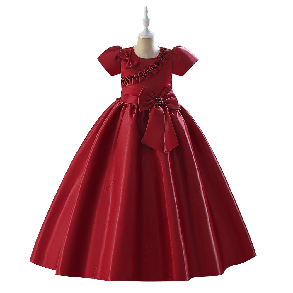 Maroon Embellished Bow Detail Maxi Gown Dress