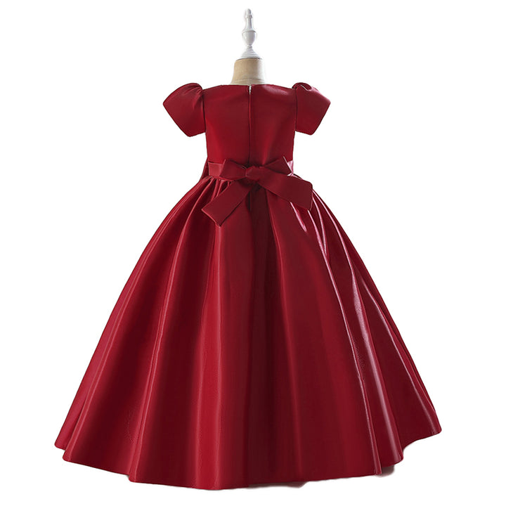 Maroon Embellished Bow Detail Maxi Gown Dress