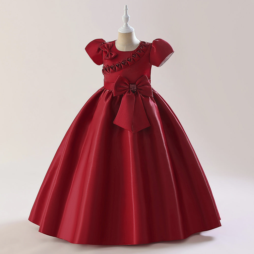 Maroon Embellished Bow Detail Maxi Gown Dress