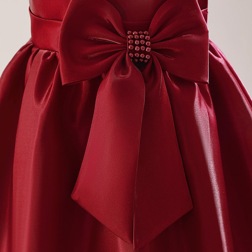 Maroon Embellished Bow Detail Maxi Gown Dress