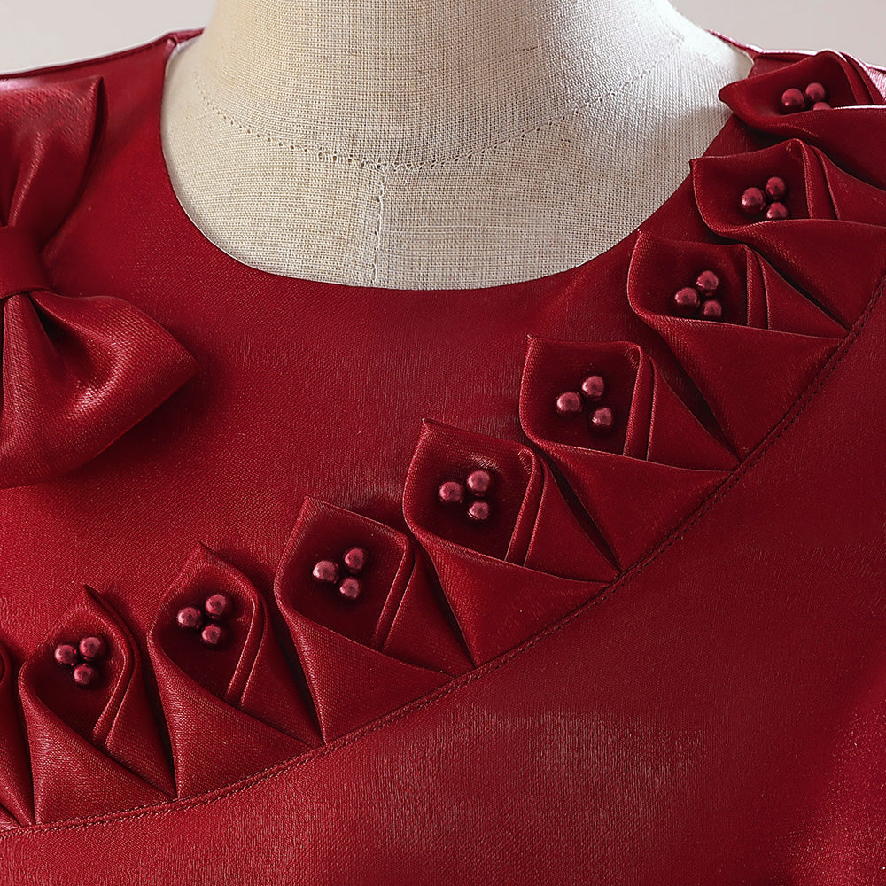 Maroon Embellished Bow Detail Maxi Gown Dress