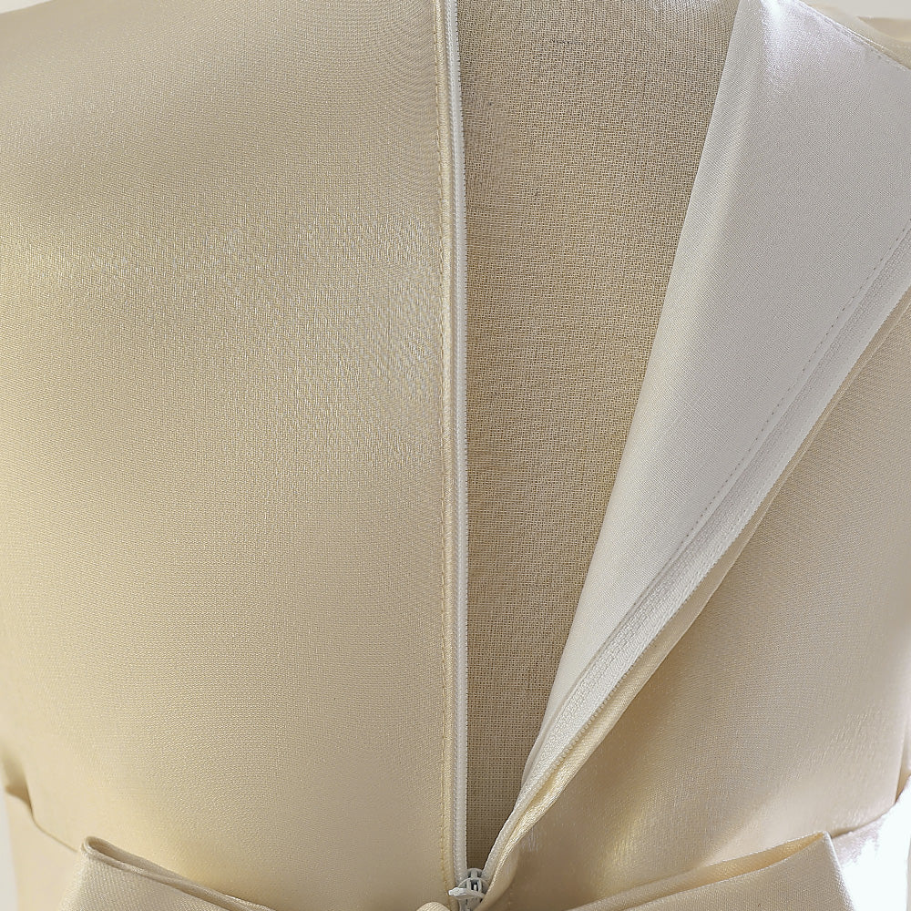 Beige Girls Puff Sleeves Beads & Bow Gown Maxi Dress