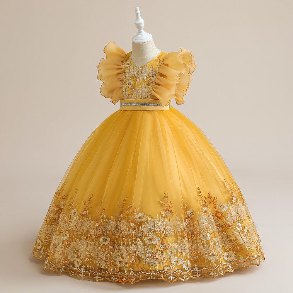 Yellow Floral Round Neck Sleeveless Balloon Maxi Dress