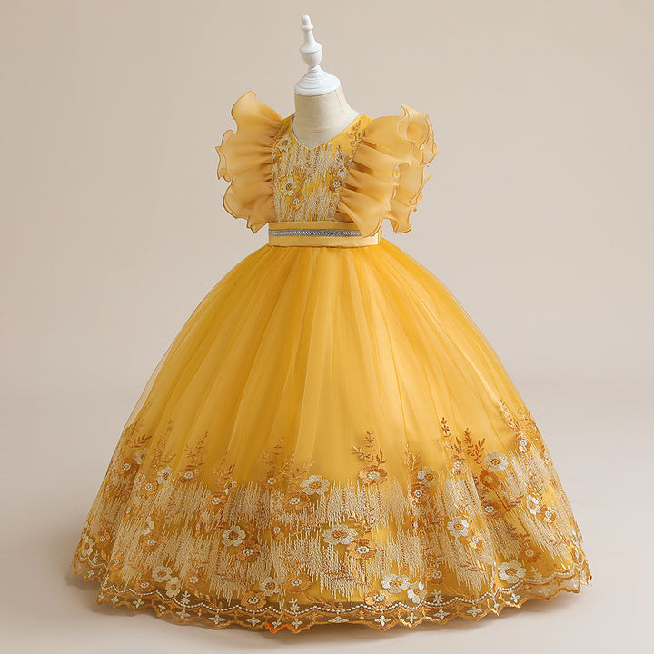 Yellow Floral Round Neck Sleeveless Balloon Maxi Dress