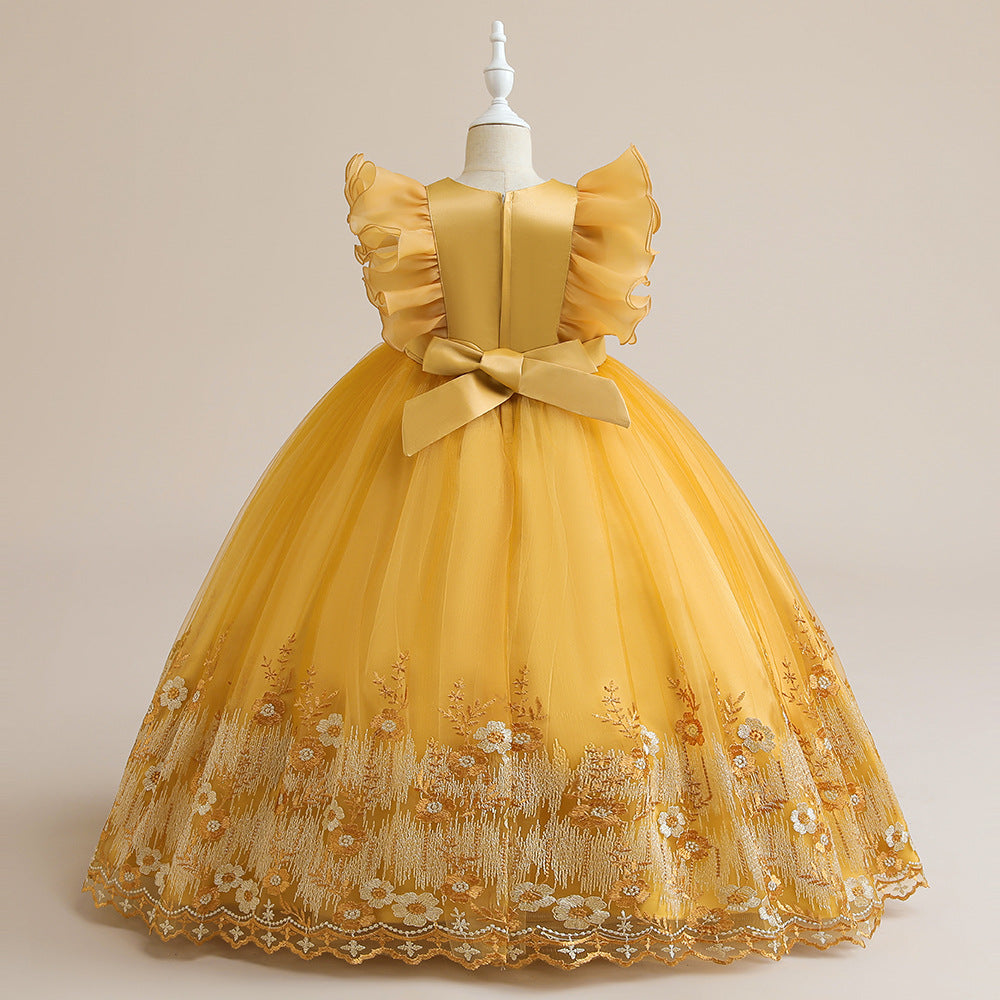 Yellow Floral Round Neck Sleeveless Balloon Maxi Dress