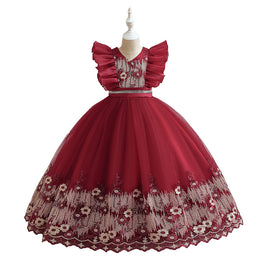 Girls Maroon Self Design Embellished Maxi Dress