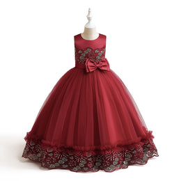 Maroon & persian plum Embellished Embroidered Ruffled Maxi Dress