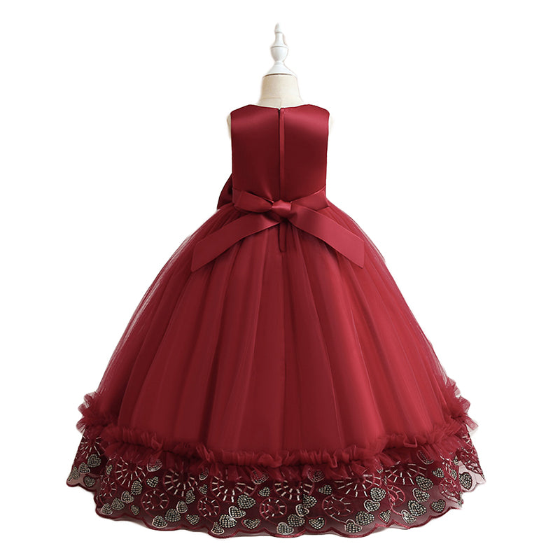 Maroon & persian plum Embellished Embroidered Ruffled Maxi Dress