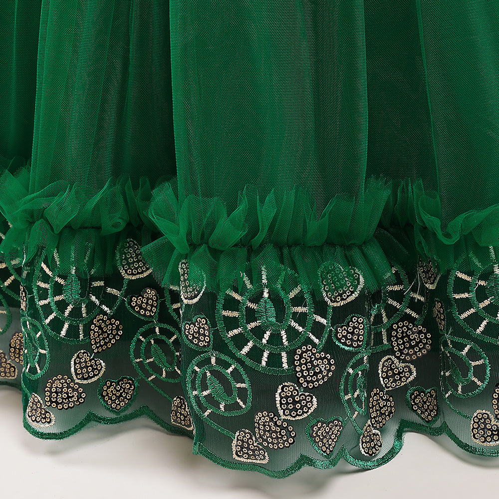 Girls Green Self Design Sleeveless Bow Gown Maxi Dress