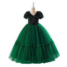 Girls Green Embellished Sequinned Maxi Dress