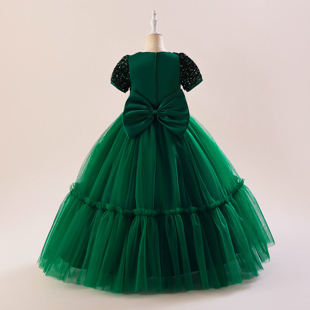 Girls Green Embellished Sequinned Maxi Dress