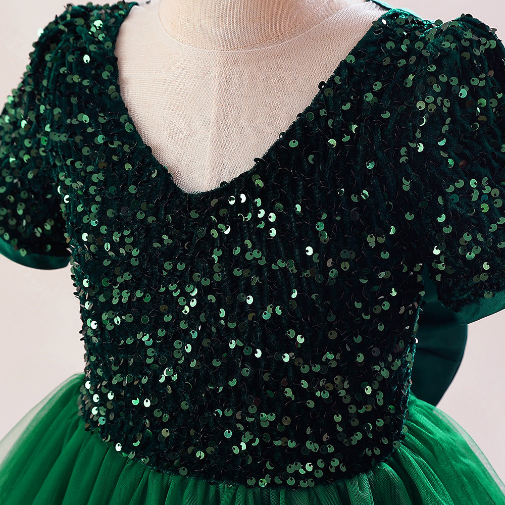 Girls Green Embellished Sequinned Maxi Dress