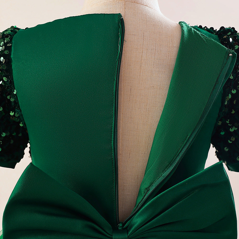 Girls Green Embellished Sequinned Maxi Dress