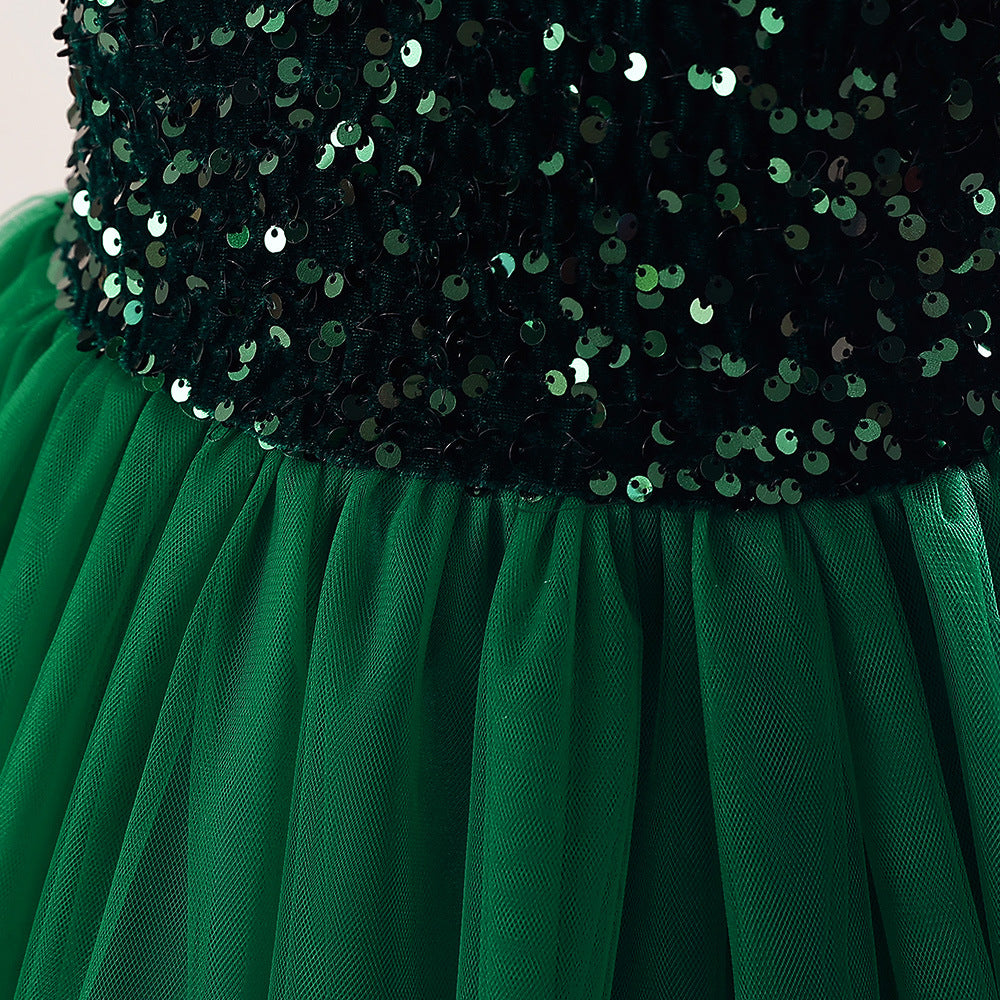 Girls Green Embellished Sequinned Maxi Dress
