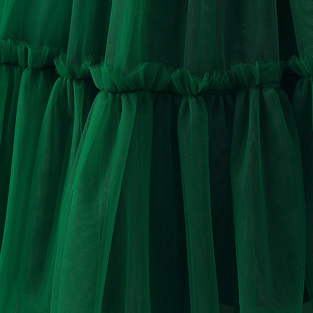 Girls Green Embellished Sequinned Maxi Dress