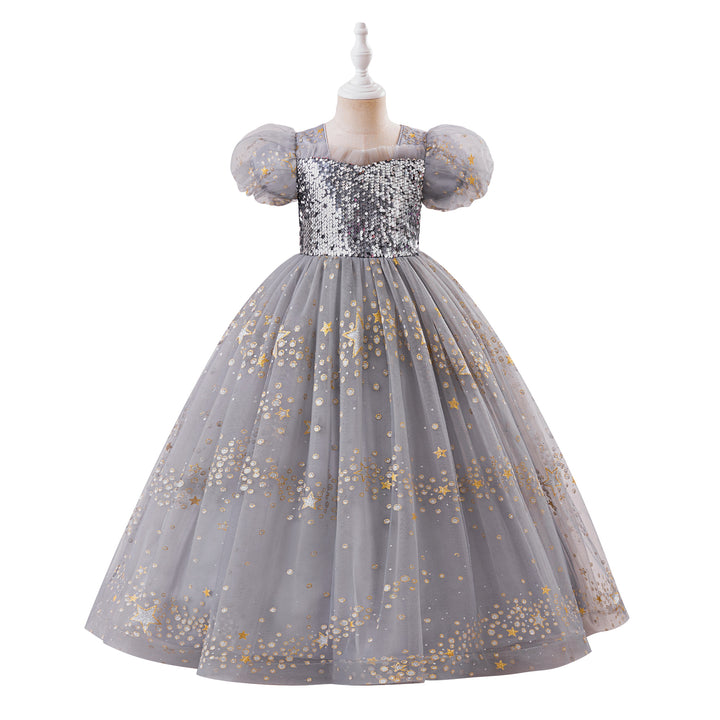 Girls Embellished Puff Sleeve Gown Maxi Dress