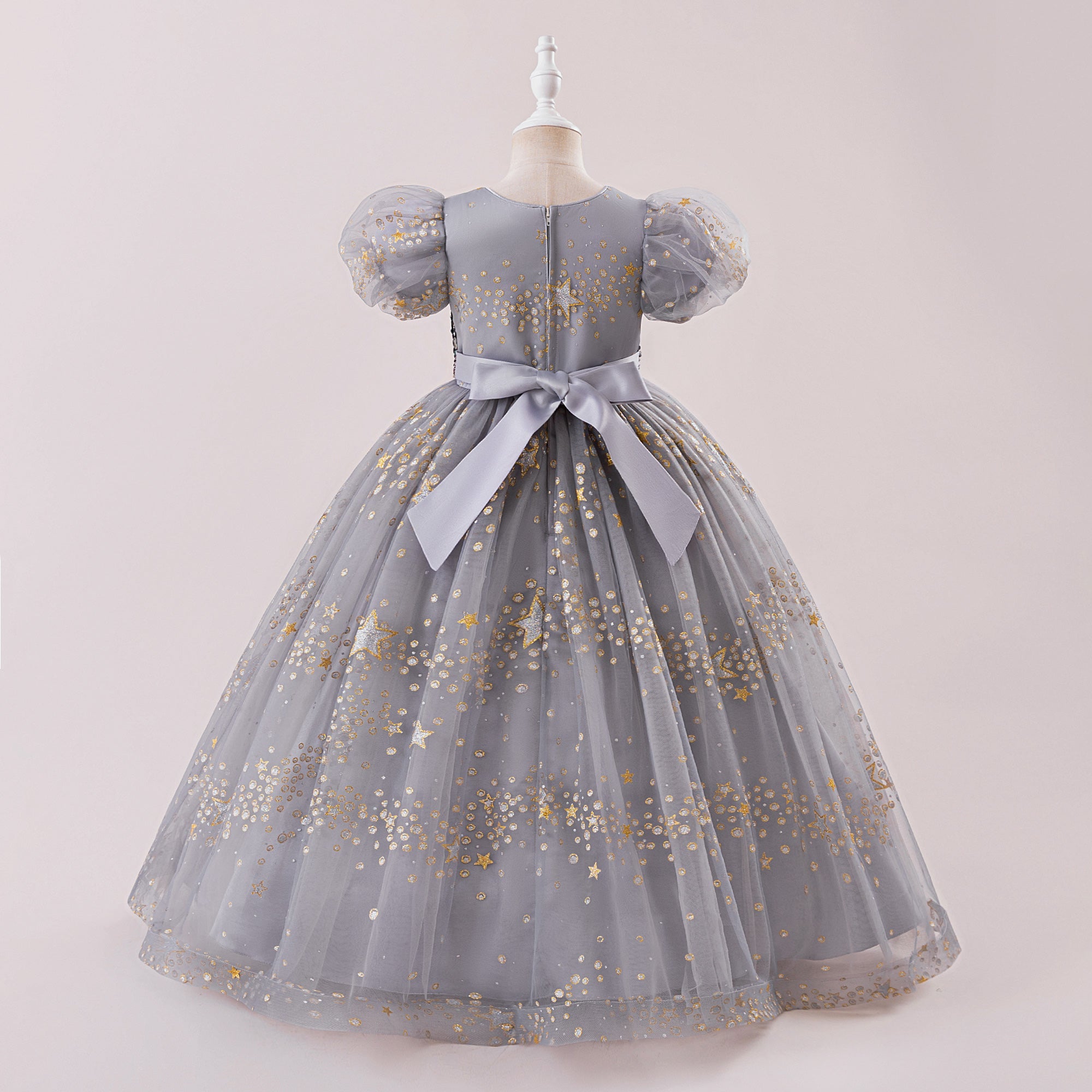 Girls Embellished Puff Sleeve Gown Maxi Dress