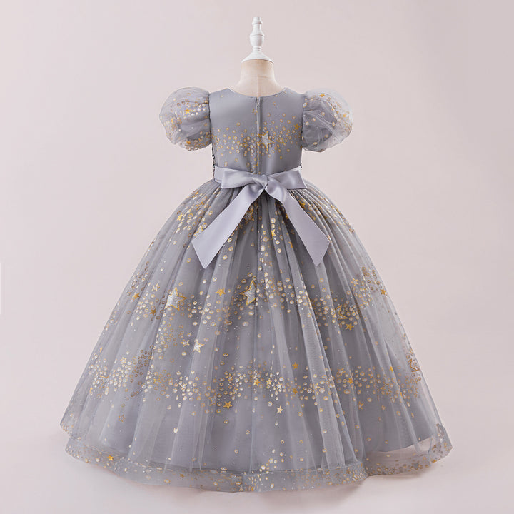 Girls Embellished Puff Sleeve Gown Maxi Dress