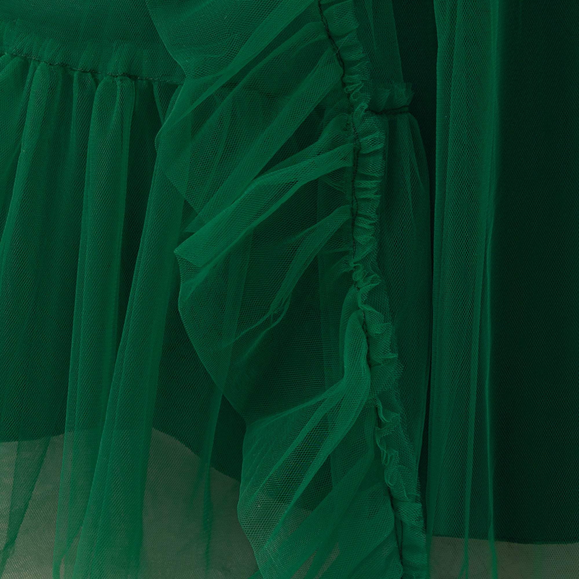 Girls Ruffles Puff Sleeves Square Neck Net Gown Maxi Dress